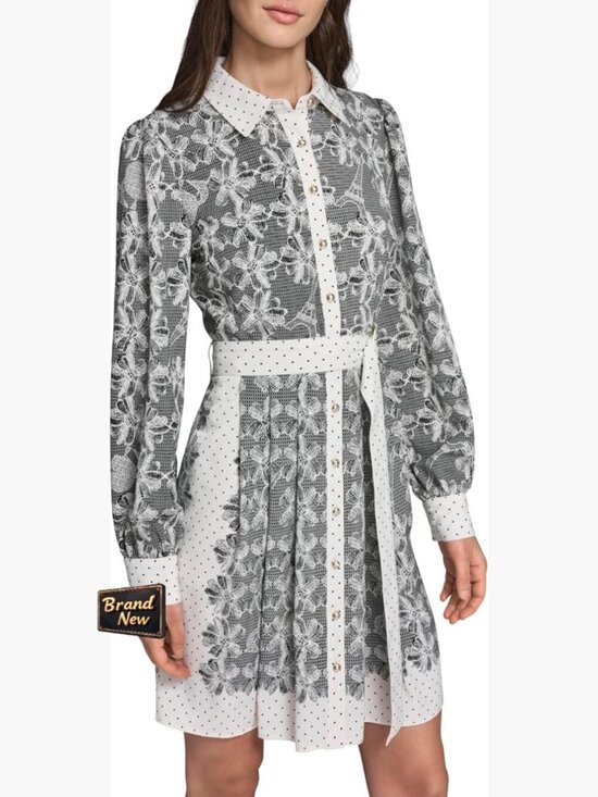 Dresses & Skirts - Long Sleeve Collared Dress with Belt, Leopard Print